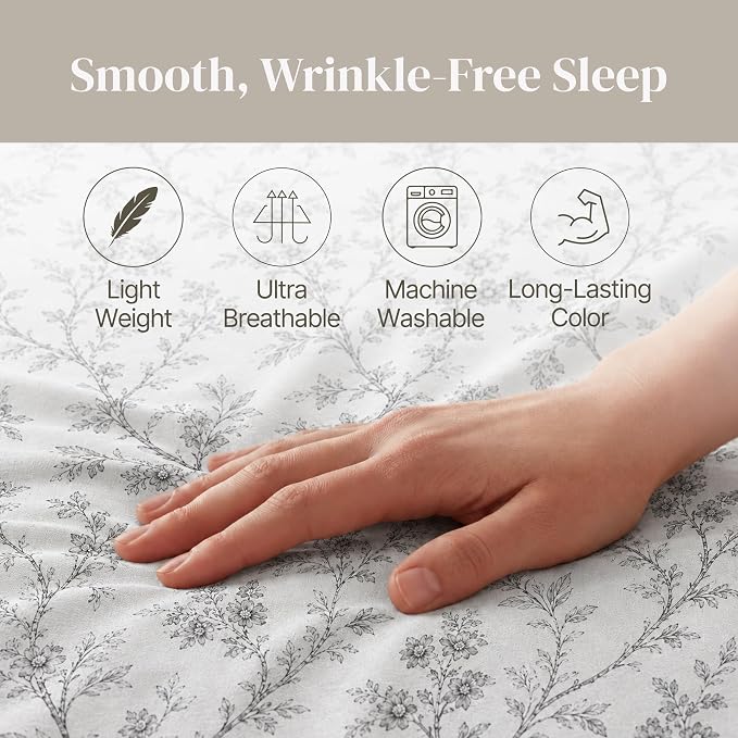 Modern Threads Silky Soft Microfiber and Wrinkle Free Sheets - Luxurious Microfiber Bed Sheets Includes Flat Sheet, Fitted Sheet with Deep Pockets, & Pillowcases Grey Garden Toile, Twin