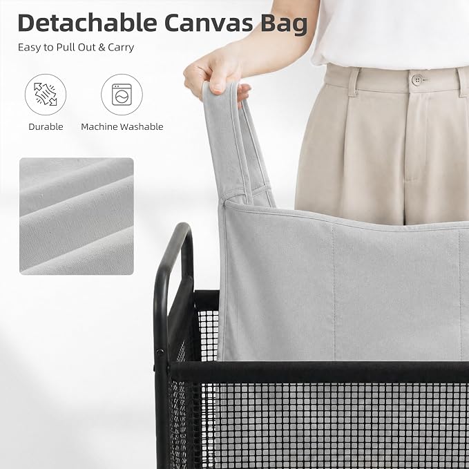 STORAGE MANIAC Rolling Laundry Hamper with Wheels 3-Section Laundry Sorter Rolling Laundrys Basket on Wheels with Removable Bag Clothes Hamper Laundrys Organizer Cart Bathroom Bedroom 120L Grey