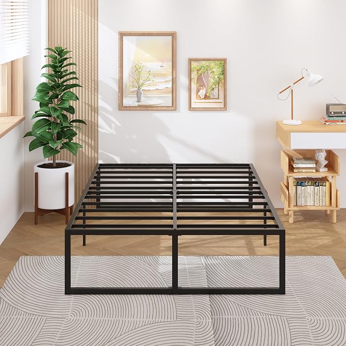 Lutown-Teen 18 Inch King Bed Frame with Heavy Duty Steel Slat Support | Sturdy Mattress Foundation, Metal Platform Beds No Box Spring Needed, Noise Free, Easy Assembly, Black
