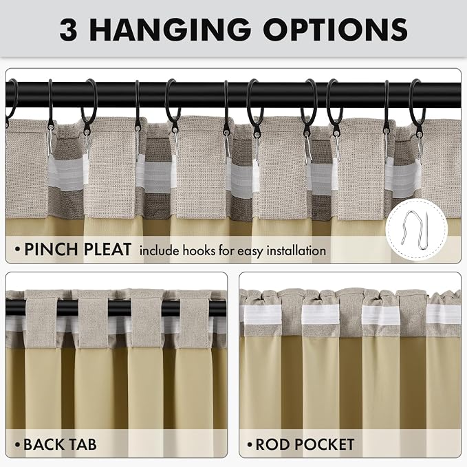 MIULEE 100% Blackout Linen Curtains 42 x 72 Inch Pebble Taupe 2 Panels | Thermal Insulated, Room Darkening Drapes for Bedroom Living Room, Back Tab Rod Pocket Pinch Pleated, Solid Luxury Decor