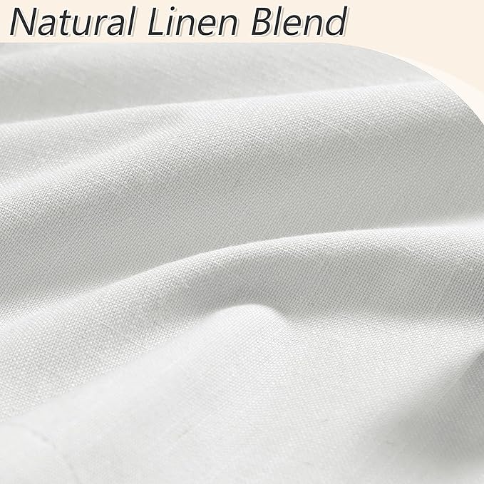 White 100% Blackout Linen Curtains 102 Inch Length 2 Panels Set for Living Room Bedroom Back Tab Rod Pocket Thermal Insulated Black Out Drapes Room Darkening Farmhouse Window Curtains,52x102