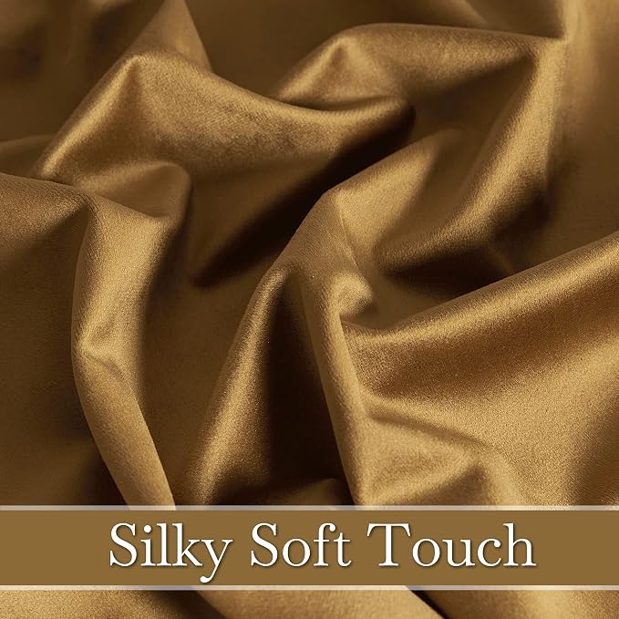 RYB HOME Velvet Curtains 120 inches Long, Extra Long High Ceiling Curtains | Thermal Insulated, Room Darkening, Luxury Decor for Villa Room Large Sliding Patior Door, Golden Brown, W52 x L120, 2 Panels