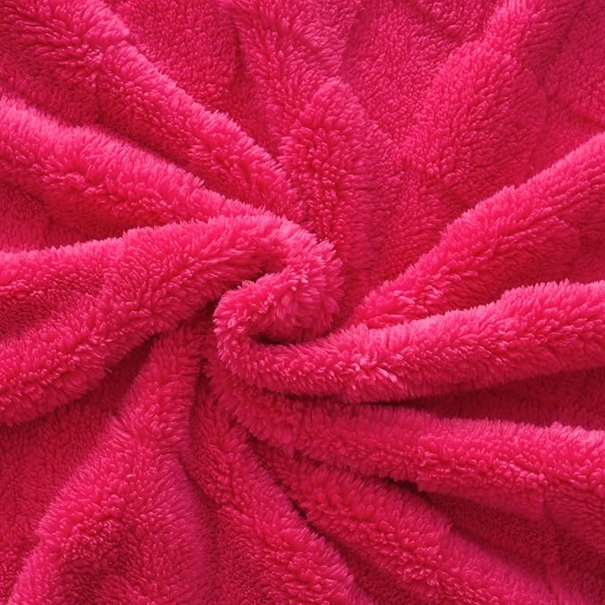 Hot Pink Fleece Throw Blanket 60”×80”Checkered Design for Couch | Super Soft Cozy Plush Microfiber 3D Square Pattern Flannel Blanket for Sofa Bed Lightweight for Adults,Women