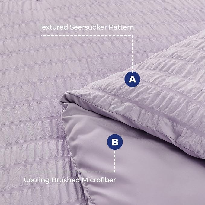 HYMOKEGE Lavender Duvet Cover King Size, Ultra Soft 3-Piece Seersucker Duvet Cover Set with Zipper Closure, Soft Brushed Microfiber Bedding Set with 8 Corner Ties (104"x90", 2 Pillowshams)