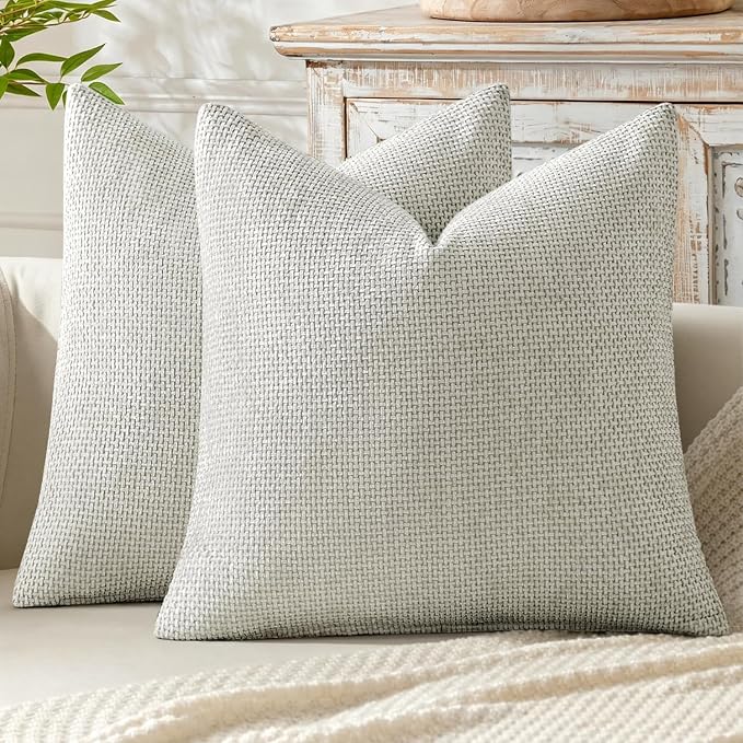 MIULEE Decorative Couch Throw Pillow Covers 20x20 Inch Grey-White 2 Pack | Modern Boho Accent, Soft Chenille Pillow Covers, Farmhouse Cushion Cases for Home Decor Bed Sofa Living Room