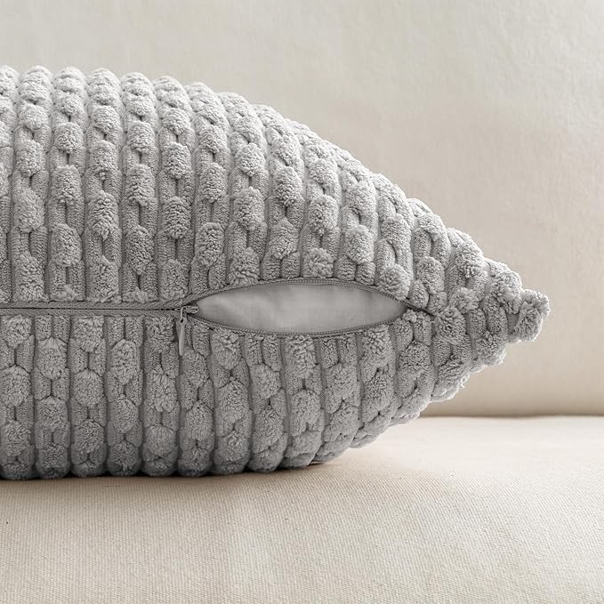 MIULEE Decorative Throw Pillow Covers 18x18 Light Grey Textured Corduroy | Pack of 2 Striped Pillow Covers Modern Farmhouse Home Decor for Couch Bed Sofa Living Room