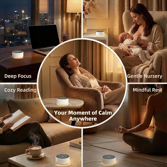 Kipcush White Noise Machine for Baby & Adults, 30 Soothing Sounds, Sleep Sound Machine with 8 Color Night Light, Memory Function, White Noise for Sleeping, Nursery, Office, Travel & Relaxation