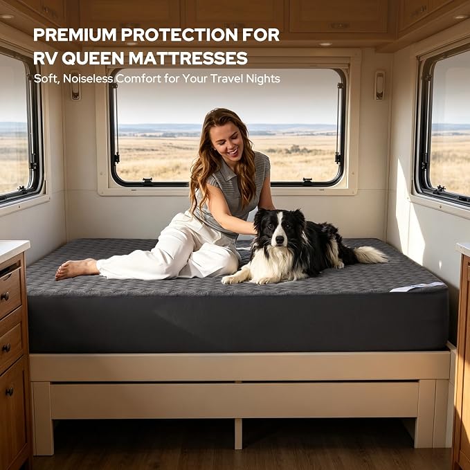BEDLORE Waterproof RV Queen Size Mattress Protector, Deep Pocket Fit | Soft Noiseless Breathable Bed Mattress Cover Pad, Fits 6-18 Inch Deep Mattresses, Ideal for Home, Bedroom, Hotel, Gray