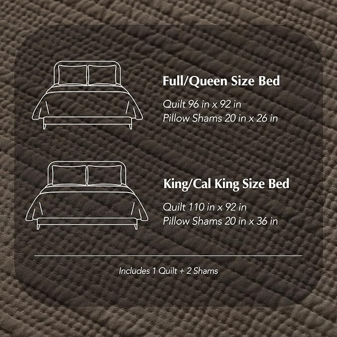 EVERGRACEHOME Cotton Sateen Channel Quilt Set, Queen Size, Espresso Brown | 100% Cotton, Pre-Washed Soft Coverlet Bedspread, 3-Piece Refined Channel Stitch Bedding Set for All Season, 2 Pillow Shams