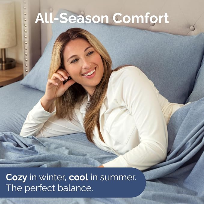 Queen Flat Sheet - Single Top Flat Sheet Only - Cooling - Heathered Blue | Hotel Luxury Top Flat Sheet Only, Ultra-Soft, Breathable & Cooling, Fade & Wrinkle Free, Easy-Care, Stain & Shrink Resistant