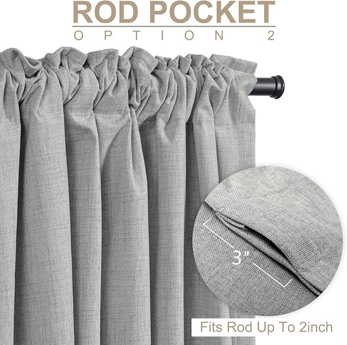 Linen Textured Total Blackout Curtains for Bedroom 90 Inches Long, Grey | 100% Blackout Shield, Back Tab/Rod Pocket Living Room Drapes, Thermal Insulated Blackout Curtains 2 Panels Set, 50"W x 90"L