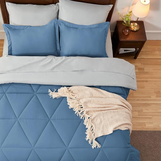 BEDELITE King Comforter Set 7 Pieces, Reversible Blue Bed in A Bag | Soft All Season Down-Alternative Comforter, Sheets, Pillowcases & Shams, OEKO-TEX Certified Bedding for Bedrrom, Guest Room