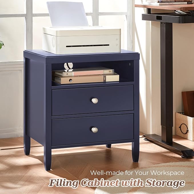 Huuger Blue Nightstand Set of 2, Night Stand with Charger Station | Bedside Table with 2 Drawers, Bed Side Tables for Bedroom, Modern Nightstands, Metal Knobs, Painted Surface