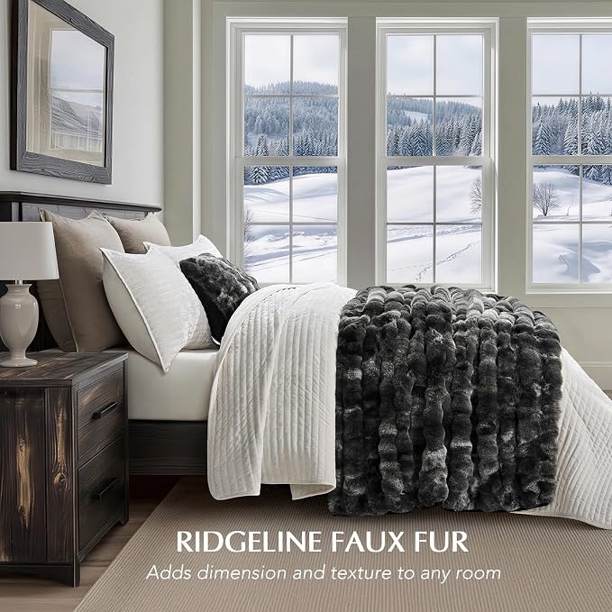 EverGrace Faux Rabbit Fur Bubble Throw Blanket, 60"x80", Marble Black | Ultra Soft, Luxury Faux Rabbit Fur Throw, Thick Warm Bubble Blanket, Cozy Fluffy Reversible, for Bed, Couch, Chair, Sofa