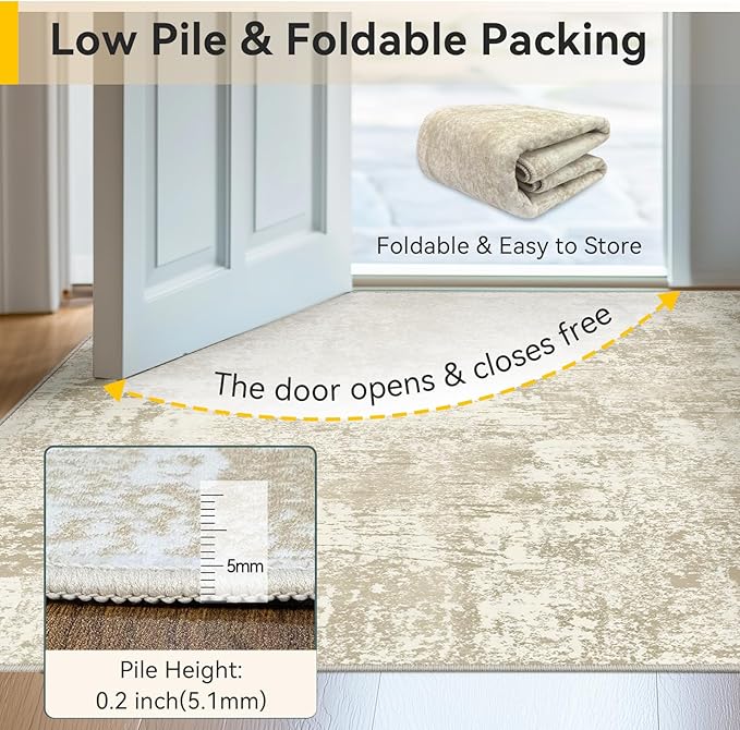 RELEANY Washable 5'x7' Abstract Area Rug for Living Room Cream Beige | Carpet for Bedroom, Kitchen, Office, Hallway and Entryway, Printed Pattern, Non‑Slip, Soft, Stain‑Resistant, Easy to Clean