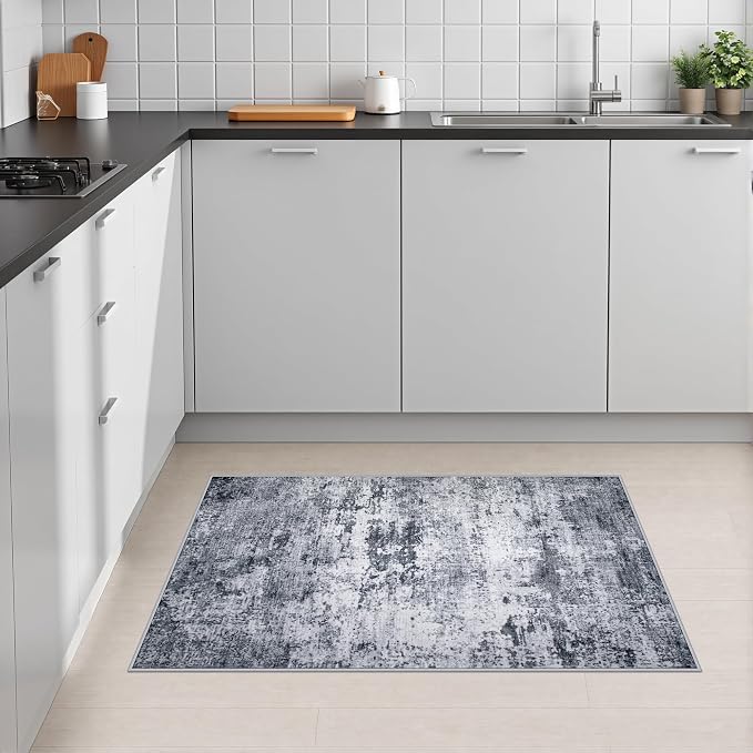 2x3 Washable Entryway Rug: Modern Abstract Indoor Soft Carpet Grey | For Entrance, Bedroom, Kitchen, Laundry, Bathroom,Door Mat,Modern Abstract,Machine washable,Non-Slip,Stain Resistant,Indoor