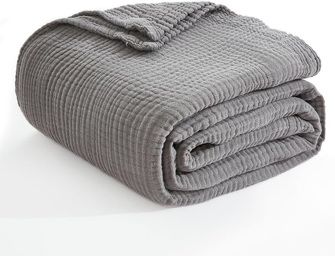 EMME Muslin Blankets for Adults Throw Blanket for Couch Breathable Gauze Soft Lightweight Airy Dark Grey Throw 50"x60"