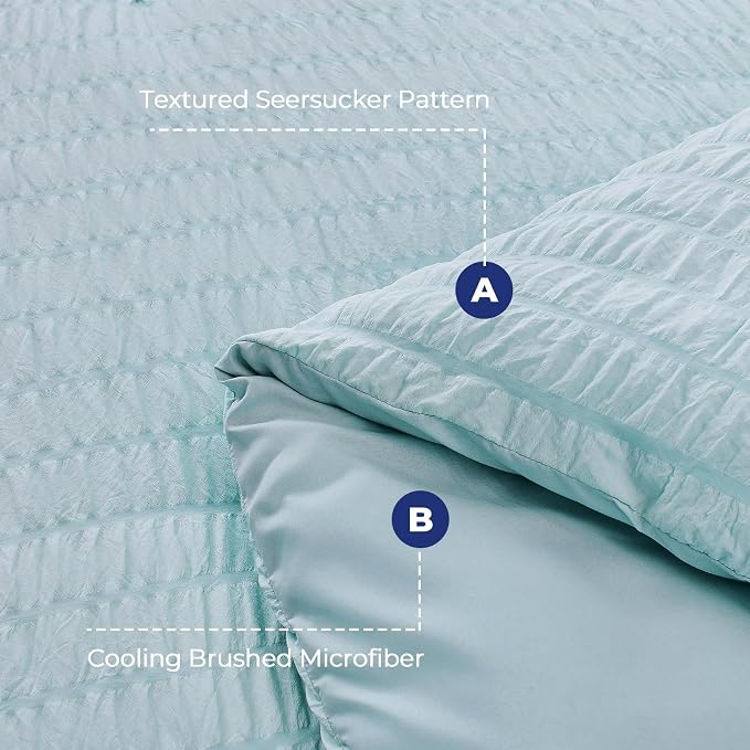 HYMOKEGE Lake Blue California King Comforter Set Seersucker 7 Pieces, All Season Luxury Bed in a Bag for Bedroom, Bedding Set with Comforters, Sheets, Pillowcases & Shams
