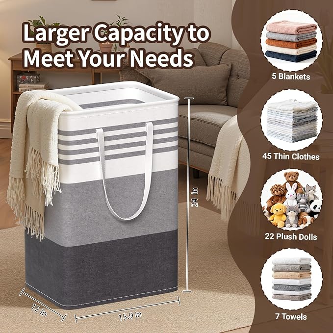 WOWBOX 2 Pack Laundry Baskets, Collapsible Dirty Clothes Laundry Hampers | with Reinforced Handles, Waterproof Coating, 2 Pack for Clean & Dirty Clothes, for Bedroom, Bathroom, Dorm (75L Grey)
