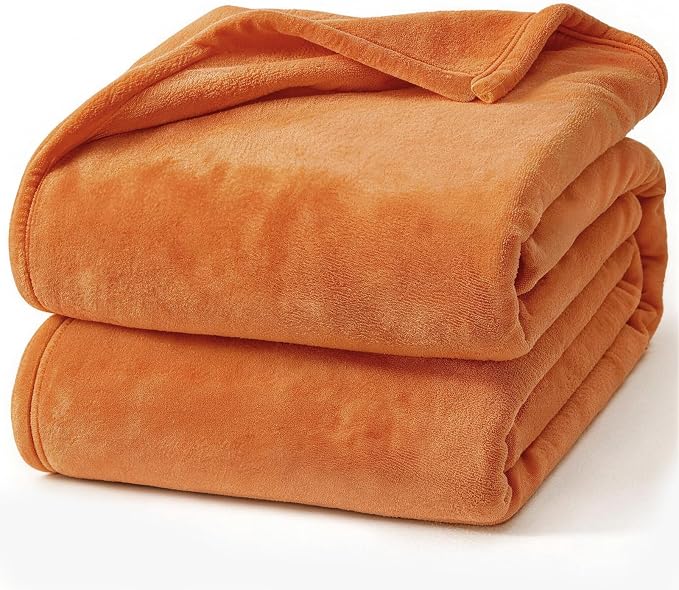 Hansleep Queen Orange Fleece Blanket, Soft Flannel Bed Blanket | Fuzzy Cozy Blanket 90x90 Inches, Multi-use for Bed, Sofa, Couch, Travel, Camping, All Season Warm Lightweight Cover
