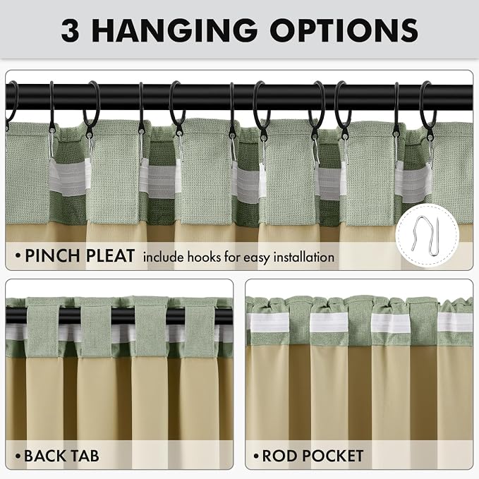 MIULEE 100% Blackout Linen Curtains 42 x 63 Inch Sage Green 2 Panels | Thermal Insulated, Room Darkening Drapes for Bedroom Living Room, Back Tab Rod Pocket Pinch Pleated, Solid Luxury Decor