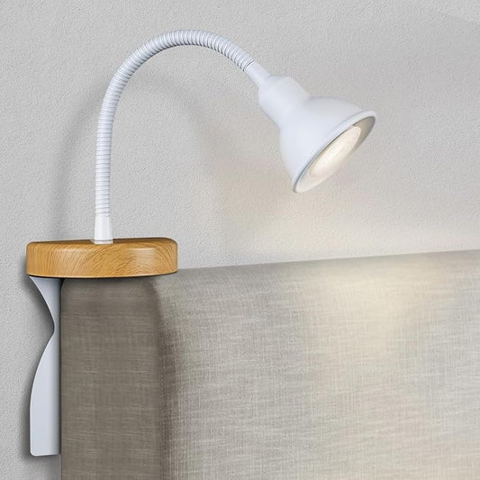 Patented Innovative Design Headboard Reading Light. No Drilling Golden Book Light for Bedtime Reading. Dimmable LED Book Reading Lamp with Bulb. Movable & Flexible, White