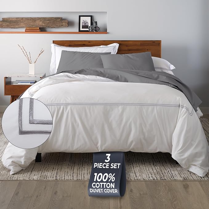 Ella Jayne Duvet Cover Queen Size (3 Pieces), 100% Cotton Percale, Full/Queen, Soft, Breathable & Lightweight, Including Duvet Cover (1 Piece) 90 x 90 Inches with 2 Pillow Shams (Stone Design) | 100% Cotton Percale | Breathable Lightweight Fabric | 90 ...
