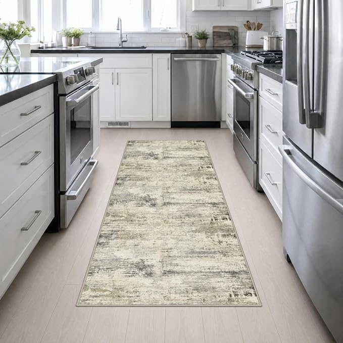 3x8 Washable Runner Rug：Modern Abstract Soft Carpet Ash Brown | For Hallway, Bedroom, Kitchen, Laundry, Bathroom,Door Mat,Modern Abstract,Machine washable,Non-Slip,Stain Resistant,Indoor