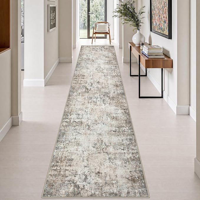 2.6x14 Washable Runner Rug:Modern Abstract Indoor Soft Carpet Brown | For Hallway, Bedroom, Kitchen, Laundry, Bathroom,Door Mat,Modern Abstract,Machine washable,Non-Slip,Stain Resistant,Indoor