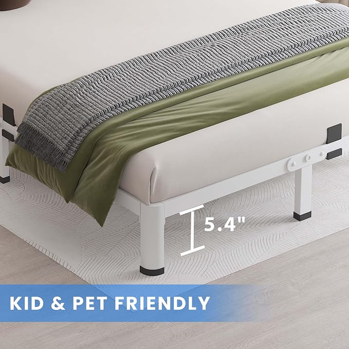 MAF 7 Inch King Metal Platform Bed Frame White with Round Corner Legs | Mattress Slide Stopper, 3000 LBS Heavy Duty Steel Slats Support, Noise Free, No Box Spring Needed, Easy Assembly, Anti-Slip