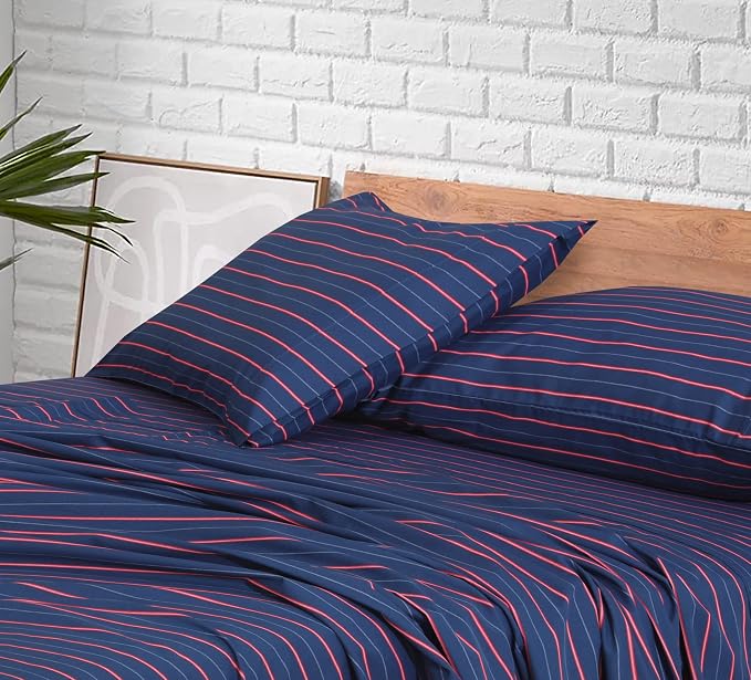 RUVANTI 100% Cotton Percale Sheets Queen Size, Nautical | Crisp Cooling, Deep Pocket 16", Soft Breathable & Durable, Hotel-Style, 4 Piece Set