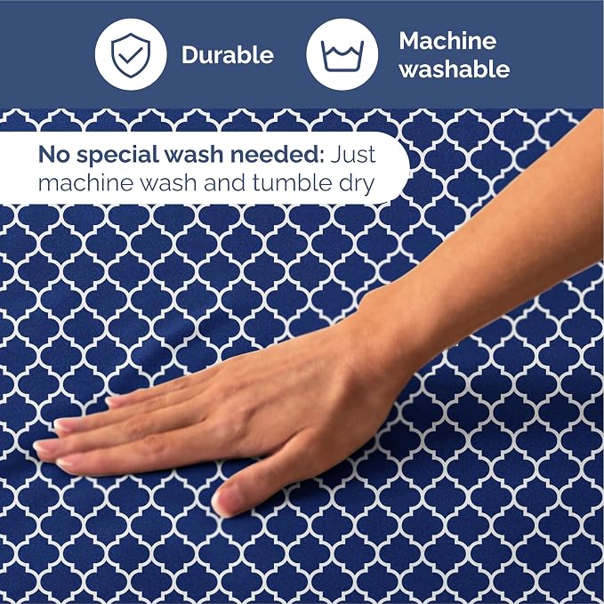 Cal King 4 Piece Striped Sheet Set - Breathable & Cooling - Navy Quatrefoil | 1 Flat, 1 Fitted & 2 Pillowcases w/ Deep Pockets, Luxury Striped Bedding, Soft, Breathable & Cooling, Wrinkle & Fade Free