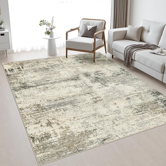 Area Rug Living Room: 4x6 Modern Washable Soft Carpet Ash Brown | For Bedroom Dining Room Farmhouse Nursery Hallway Office,Modern Abstract,Machine washable,Non-Slip,Stain Resistant,Indoor