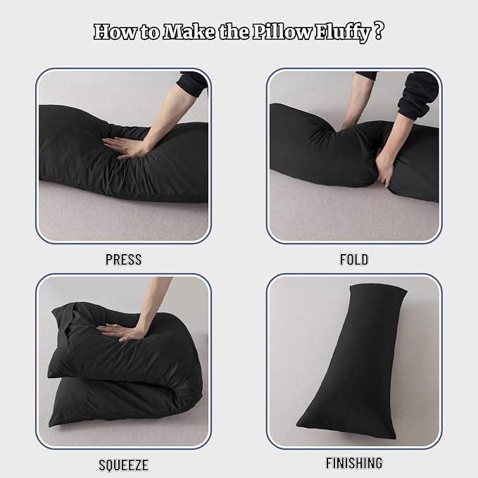 Ubauba Memory Foam Body Pillow with Cover, Full Large Body Pillows Insert for Adults with Envelope Closure Pillowcase, Firm & Fluffy Long Bed Pillows for Sleeping (20x54 inch, Pitch Black)
