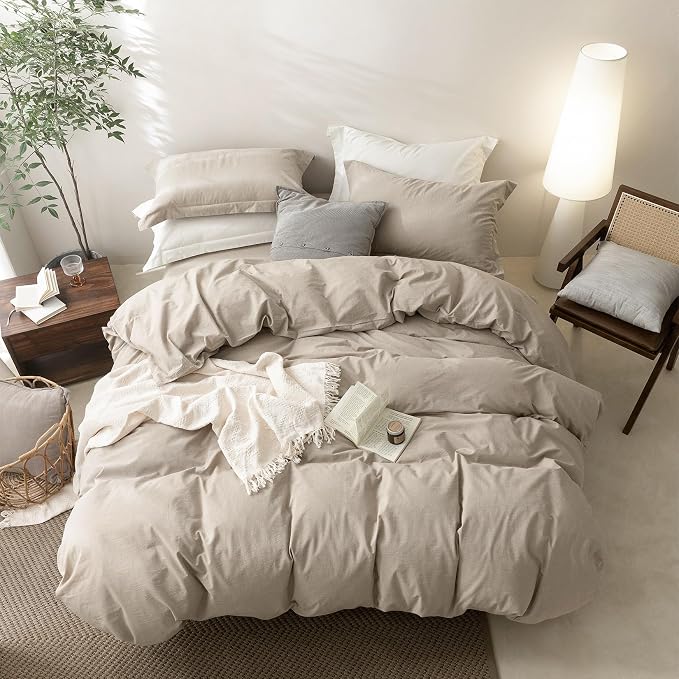 BDEAR 3Pcs Linen Grey Duvet Cover Super Queen Size 98" L x 90" W | 100% Washed Cotton, 1 Duvet Cover with 2 Pillowcases, Zipper Closure, OEKO TEX Standard,8 Corner Ties,Linen-Liked Texture