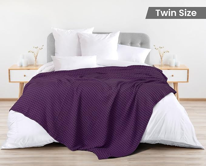 Utopia Bedding 100% Cotton Waffle Blanket Twin Size Plum, 90x72 Inch | Lightweight Breathable Cozy Summer Bed Blanket Home Decor Gift for Women and Men