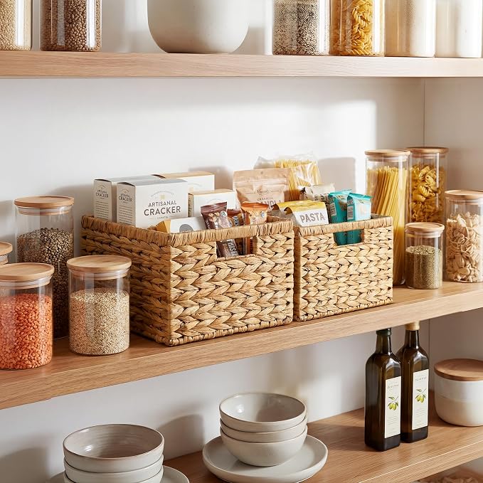 StorageWorks Wicker Baskets for Storage, Wicker Storage Baskets, 2-Pack | Water Hyacinth Storage Baskets for Organizing,Wicker Storage Baskets for Shelves,Decorative Baskets,Woven Baskets for Storage