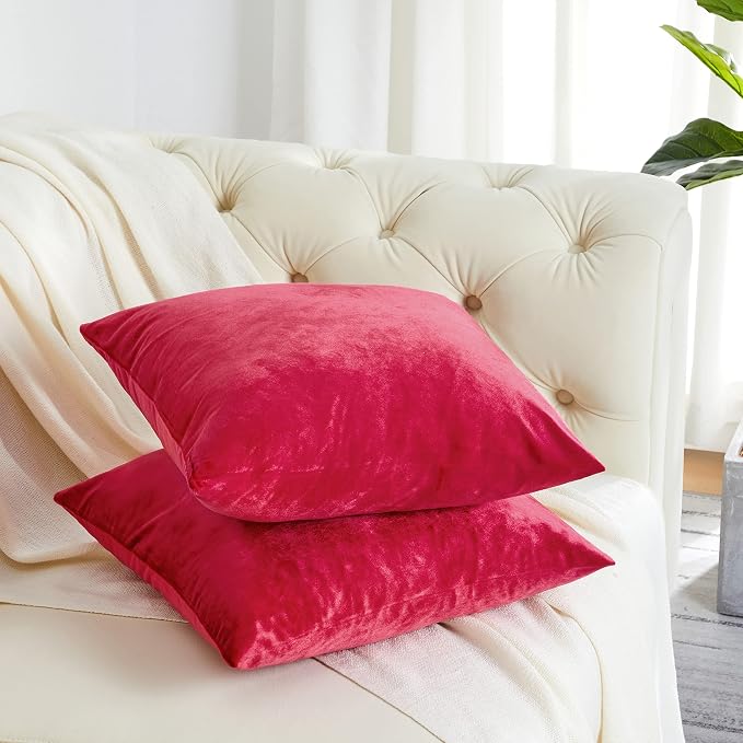 GIGIZAZA Decorative Throw Pillow Covers 16 x 16, Red Soft Pillow Covers Velvet,Set of 4 Decor Square Cushion Covers