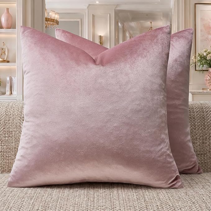 GIGIZAZA Sweet Lilac Velvet Throw Pillow Covers 16x16 Pack of 2 | Decorative Pink Pillows for Couch Sofa,280gsm Soft Textured Fabric,Modern Square Pillowcases,Luxury Cushion Covers