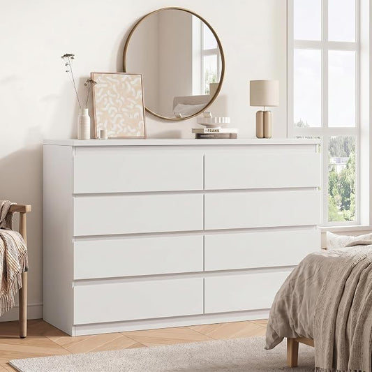 MapleGrace Modern 8 Drawer Dresser, Simply Chest of Drawers for Bedroom, Wooden Storage Dresser with Deep Drawers for Living Room/Hallway/Entryway