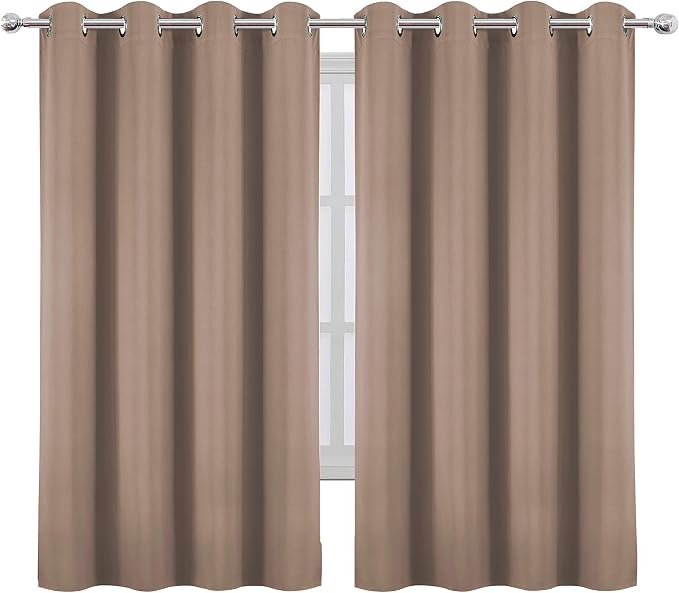 Cappuccino Blackout Curtains 52 x 63 Inch Length/Set of 2 Curtain Panels/Thermal Insulated Room Darkening Blackout Curtains for Bedroom