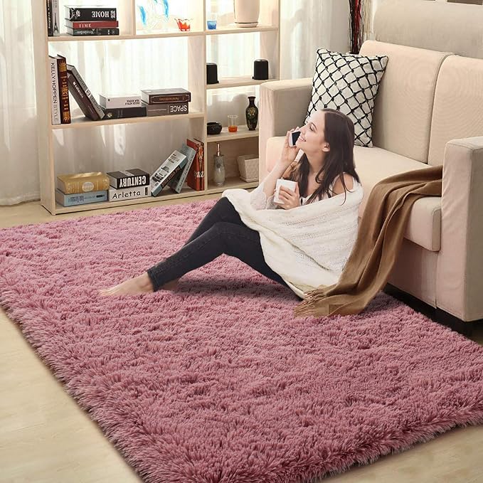 Modern Soft Fluffy Large Shaggy Rug for Bedroom Livingroom Dorm Kids Room Indoor Home Decorative, Non-Slip Plush Furry Fur Area Rugs Comfy Nursery Accent Floor Carpet 4'x6' Blush