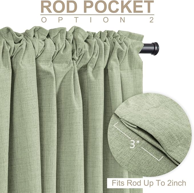 Linen Textured Total Blackout Curtains for Bedroom 90 Inches Long, Sage | 100% Blackout Shield, Back Tab/Rod Pocket Living Room Drapes, Thermal Insulated Blackout Curtains 2 Panels Set, 50"W x 90"L