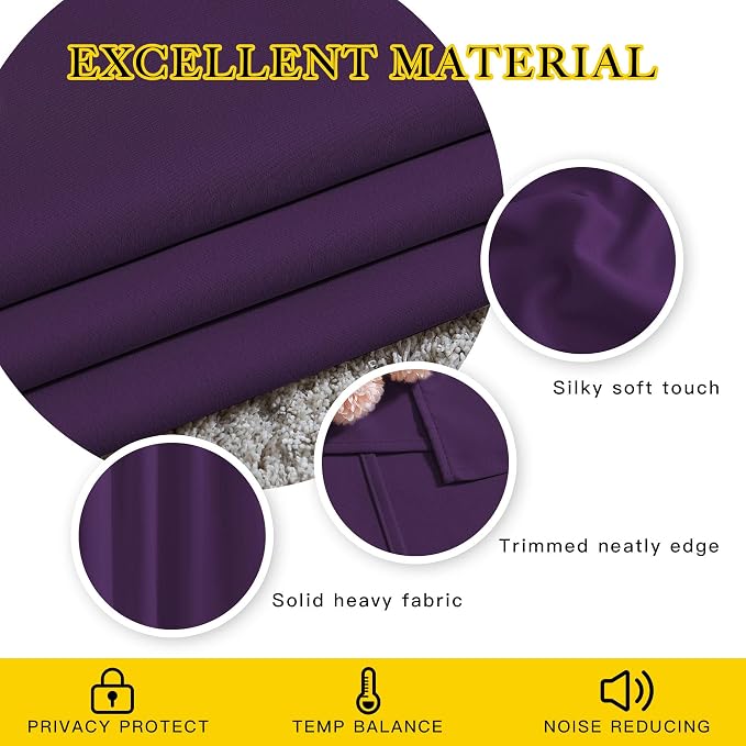 NICETOWN Royal Purple Doorway Curtains for Bedroom 78 inch Length, Grommet Privacy Light & Sound Reducing Room Darkening Window Treatments for Living Room, 2 Panels, W52 x L78