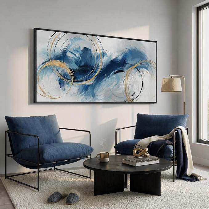 Extra Large Framed Navy Blue Abstract Wall Art for Living Room, 36x72 In | Contemporary blue pictures, Canvas prints, Modern minimalist paintings, Artwork for walls, Wall decor for bedroom dining room