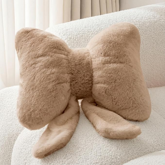 Bow Pillow Throw Pillows Butterfly Shaped Decorative Cute Pillows for Bed Sofa Cute Home Decor,Coffee 14.5 * 12inch