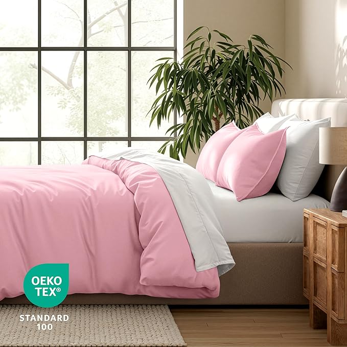 Bare Home Duvet Cover Set 1800 Ultra-Soft (King, Light Pink) | Lightweight, Cooling, Breathable, Premium 1800 Ultra-Soft, All-Season
