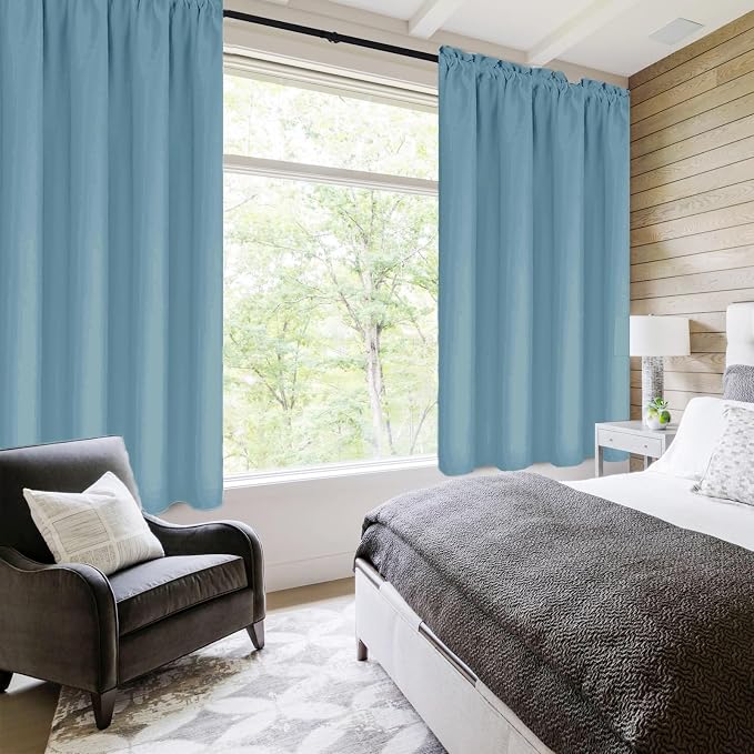 DWCN Blackout Curtains for Bedroom Living Room 38 x 45 Inch Long 2 Panels | Room Darkening, Thermal Insulated, Light Blocking, Rod Pocket Drapes, Noise Reducing Window Treatments, Stone Blue