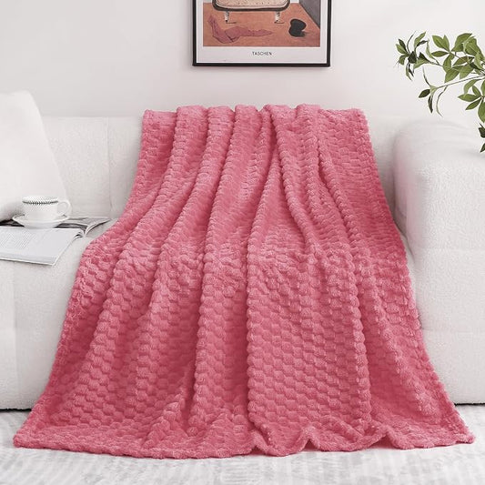 Rose Pink Throw Blanket 60"×80" Gifts for Mom Fuzzy 3D Jacquard Decorative | Flannel Fleece Super Soft Plush Cozy Blanket for Couch Sofa Chair Lightweight