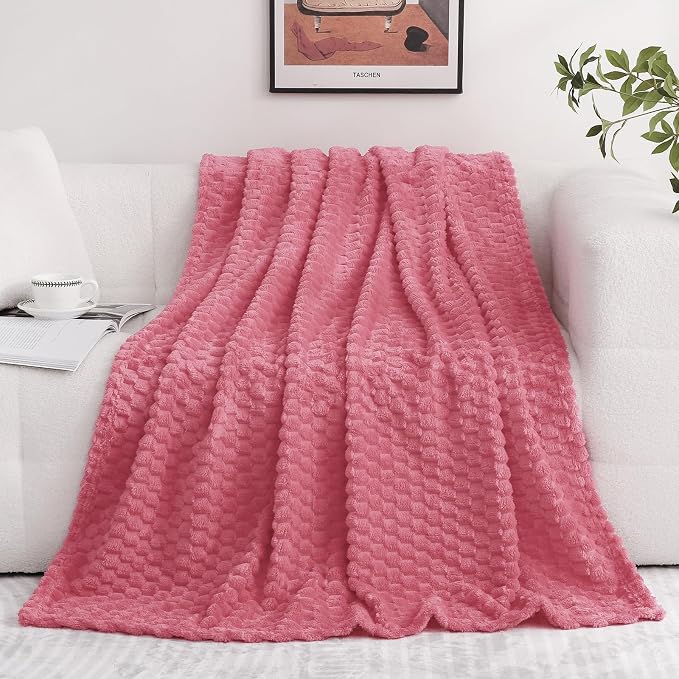 Rose Pink Throw Blanket 50"×60" Gifts for Mom Fuzzy 3D Jacquard Decorative | Flannel Fleece Super Soft Plush Cozy Blanket for Couch Sofa Chair Lightweight